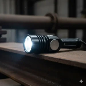 Underside of a heavy-duty right angle light, highlighting the magnetic base attachment for secure placement on metal surfaces.