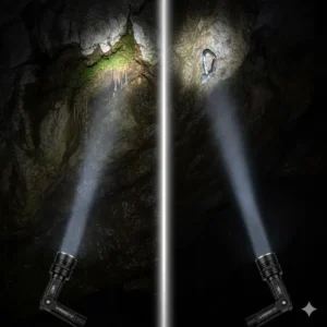 Bright beam comparison shot illustrating the wide and focused illumination of the 90 degree angle flashlight.