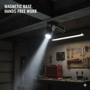 Image showing a best right angle flashlight firmly attached to a metal surface using its strong magnetic base for convenient positioning.