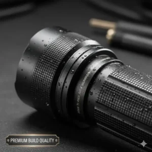 Close-up of the aerospace-grade aluminum or titanium construction, emphasizing the premium build materials of this expensive flashlight.
