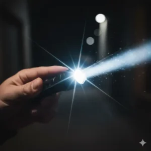 A hand demonstrating the momentary-on and instant-strobe features using the ergonomic tail switch on a small tactical flashlight.