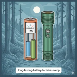 A graphic representation or close-up of a high-capacity 18650 battery used in the best hiking flashlight models for long run times.