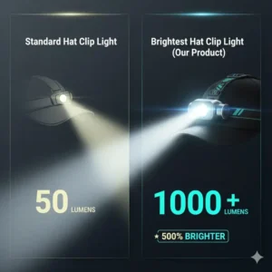 A comparison chart showing the high lumen output of the brightest hat clip light versus competitors.