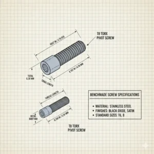 Technical illustration showing the T6 and T8 Torx head dimensions of benchmade screws.