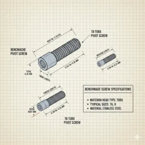 Side by side comparison of a large pivot screw and smaller handle body benchmade screws.