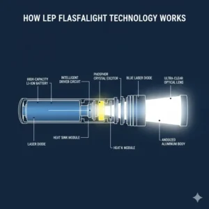 Detailed diagram of Laser Excited Phosphor technology used in the longest range torch.