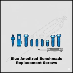 Custom blue anodized titanium benchmade replacement screws for knife enthusiasts.