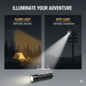 A diagram showing the different brightness modes of a small flashlight with clip.
