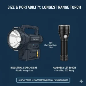 Size comparison between a compact EDC model and a professional longest range torch.