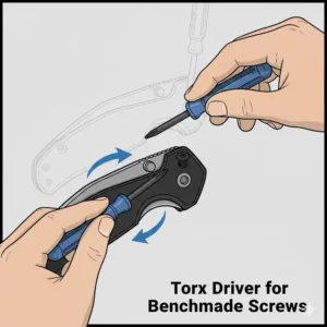 Using a Torx driver tool to install new benchmade replacement screws.