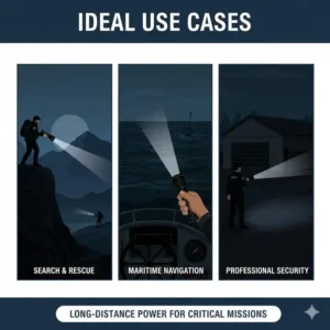 Professional application of the longest range torch in maritime and search and rescue scenarios.
