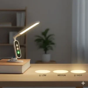 Infographic displaying the three brightness levels available on the rechargeable led clip light.