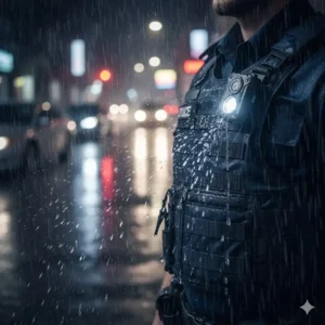 Durable waterproof police vest light designed to function in heavy rain and extreme weather conditions.