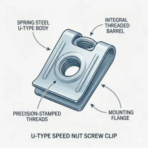 Infographic displaying the range of metric sizes available for a standard industrial screw clip.