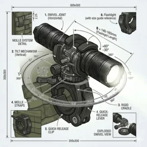 Universal flash light holder mounted on bicycle handlebars for night riding.