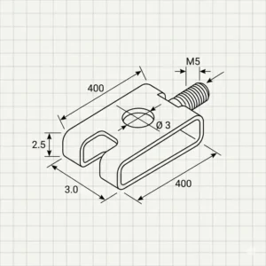 A precise technical diagram showing the exact measurements and dimensions of a standard metal clip screw fastener.