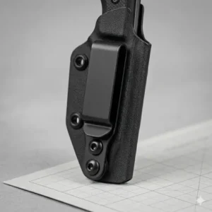 Slim profile kydex sheath clip optimized for inside-the-waistband concealed carry.