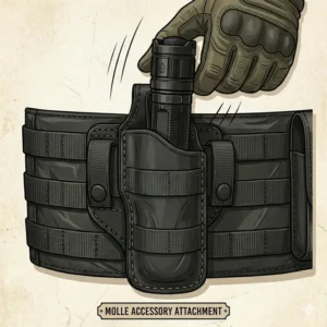 An open-top friction-fit flashlight holsters designed for rapid access and quick-draw use.