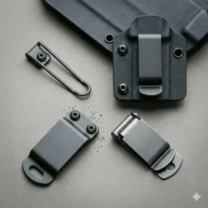 Different styles and types of pocket clip for kydex sheath options for users.