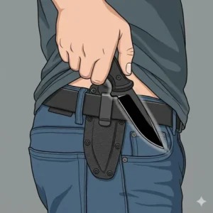 Action diagram demonstrating the correct hand grip when drawing from an inside waistband knife sheath.