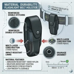 Illustration 4: High-quality 1000D nylon material breakdown of heavy-duty flashlight holsters belt pouches.