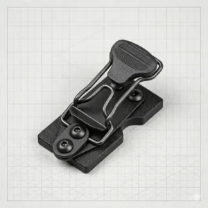 Durable steel spring clip for a kydex sheath clip featuring a quick-release tension design.