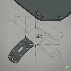 Technical diagram showing the hole spacing of a pocket clip for kydex sheath.