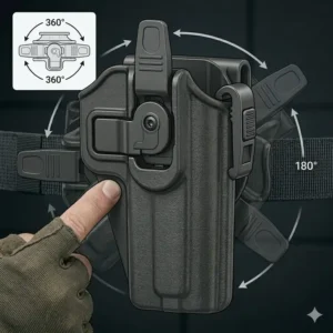 Illustration 6: The 360-degree swivel capability of a tactical flashlight holster for customized draw angles.