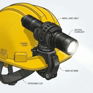 Strong magnetic base flash light holder for automotive repair and metal surfaces.