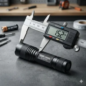 A comparison diagram showing the long-range beam distance of the brightest aa flashlight.