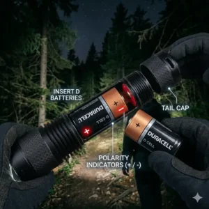 Step-by-step guide on how to insert batteries into the best d battery flashlight.