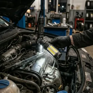 Illustration of a mechanic flashlight with a pivoting head for multi angle lighting.