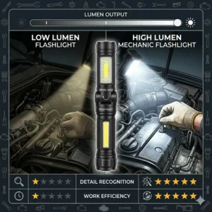 Comparison chart showing the high lumen output of a top rated mechanic flashlight.