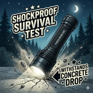 An ultra-bright best d battery led flashlight projecting a powerful beam over a long distance in an open field.
