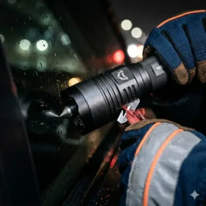 The powerful beam from the best car flashlight easily outshining the weak light from a standard smartphone.