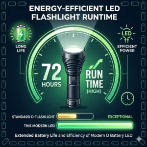 A heavy-duty best d battery led flashlight submerged in water to demonstrate its waterproof IPX8 rating.