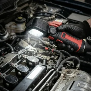 Demonstrating the 180-degree pivoting and swivel action of the best mechanics torch.