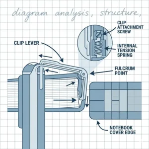 A technical diagram illustrating the parts of a pen clip and how it attaches to the cap.