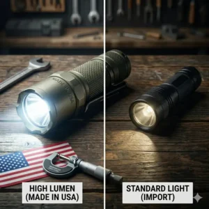 A side-by-side brightness comparison showing the superior beam of the best flashlight made in usa versus an import.