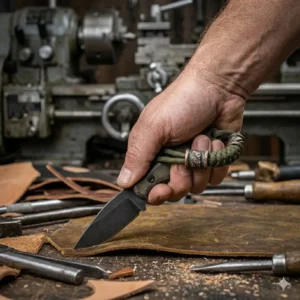 An illustration of a knife lanyard loop around a finger to prevent the knife from slipping during use.
