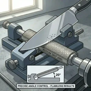 A heavy-duty guided sharpening rig assembly utilizing precision diamond sharpeners for knives for controlled edge profiling.