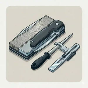 Infographic comparing different grit sizes (coarse to extra-fine) for diamond knife sharpening tools and their uses on various blades.