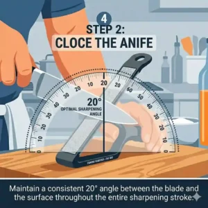 Step 2 of using a diamond sharpener, showing the proper hand motion along the blade.